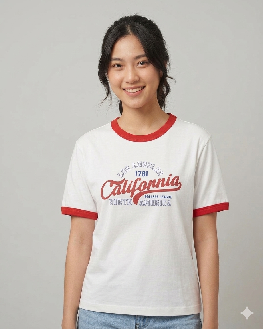 LA College Classic Ringer Tee (White)